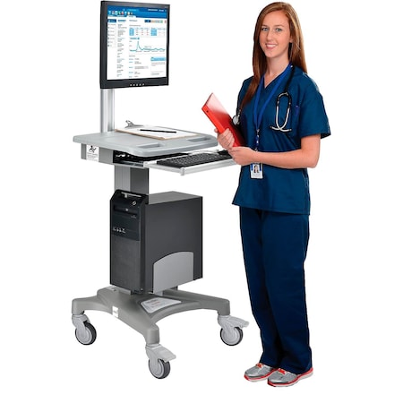 Global Industrial Mobile Standing Computer Workstation, Gray 695436B